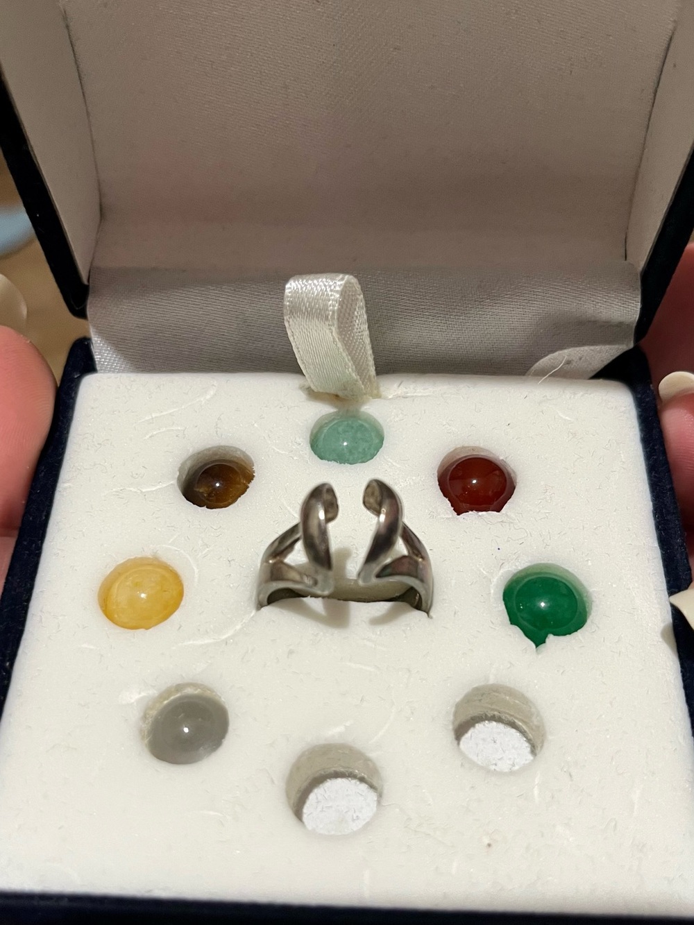 Vintage Sterling Silver Interchangeable Gemstone Cabochon Ring Set